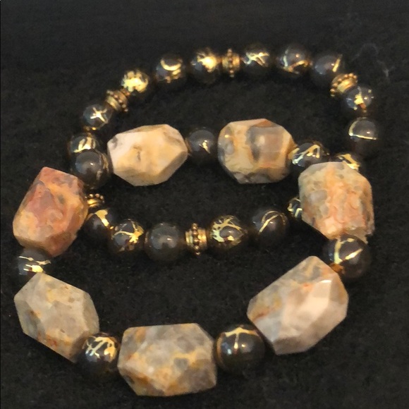 BRACELET POLISHED GRANITE STONE &JAPANESE BEADS - Picture 4 of 8